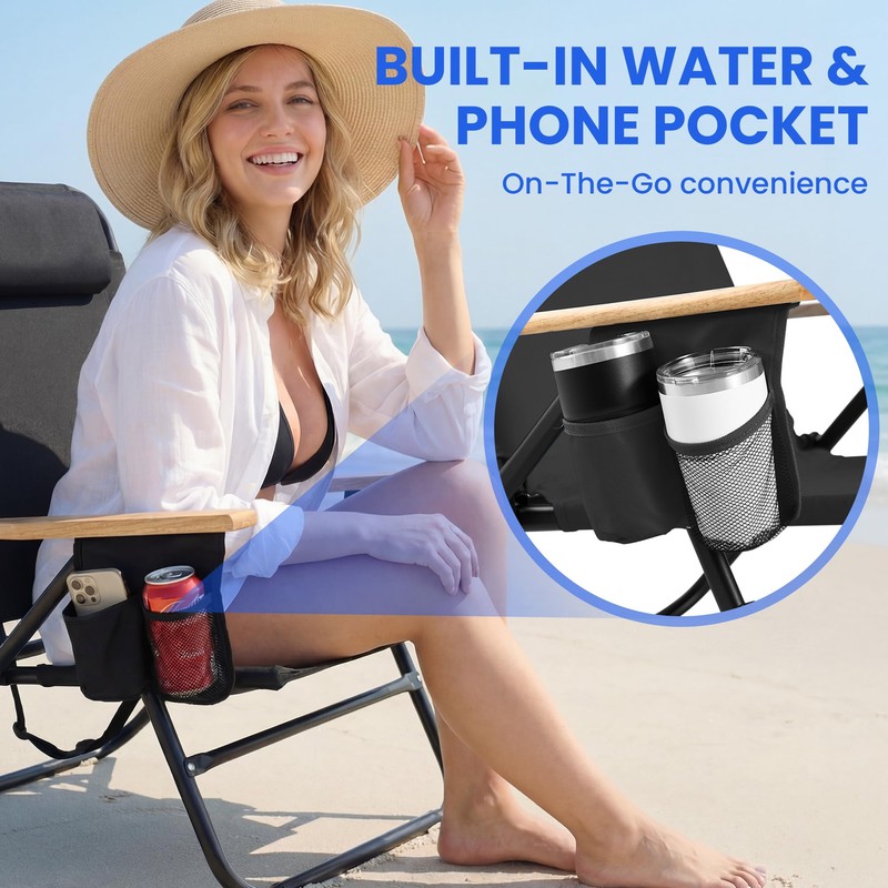 Cansky Portable Beach Chair for Adults, Outdoor Lightweight Camping Chair