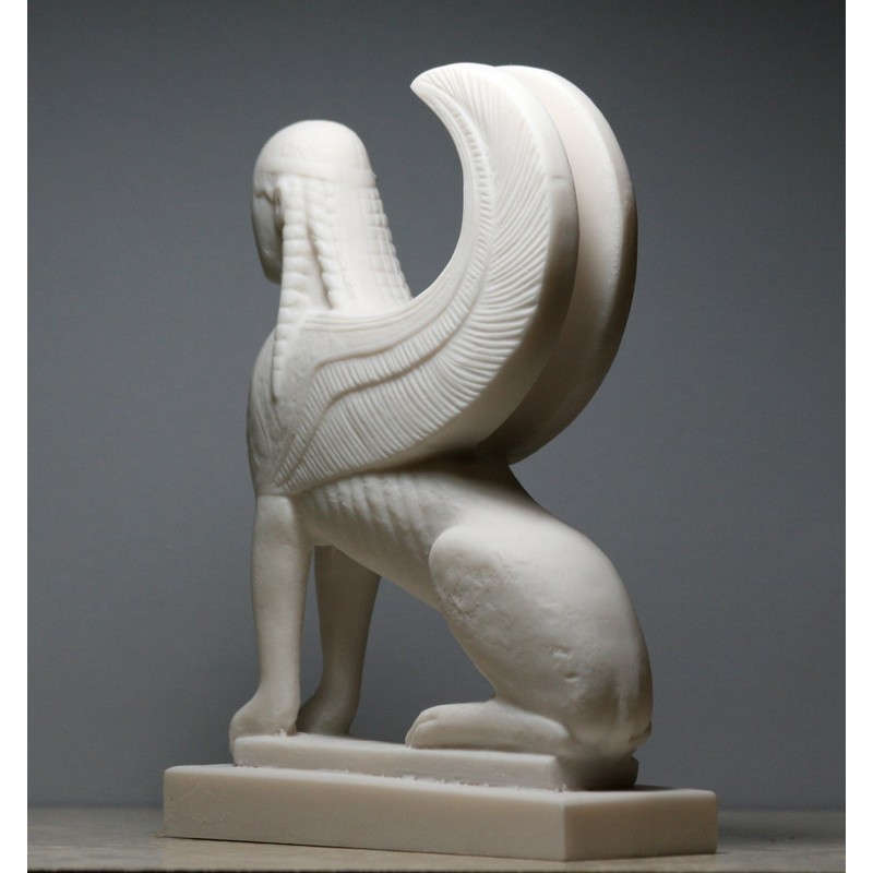 Sphinx Greek Mythical Woman Head Lion Statue Cast Marble Sculpture