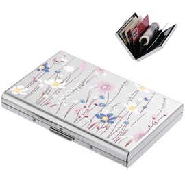 BONSYL® Credit Card Holder, RFID Blocking Slim Metal Credit Card Wallet, with 6 Card Slots, for Women and Men.(6 Slots/Silver/Flower)