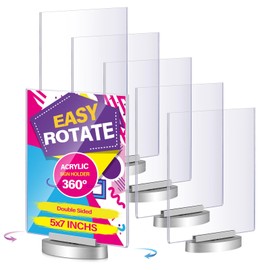 6 Pcs Acrylic Rotating Sign Holder Double Sided Swivel Sign Stand Countertop Display for Menu Paper Signs, Restaurants, Wedding Photo Display, Business(5 x 7 x 2.5 Inches)