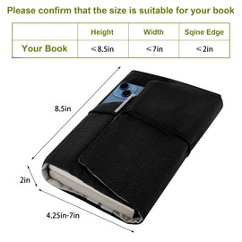 Kuskins Canvas Book Cover Sleeve, Adjustable Washable Book Protector, for Hardcover/Paperbacks with Pockets for Pen, Elastic Cord Binding, Soft Book Covers, Bookish Gifts for Book Lovers (Black)