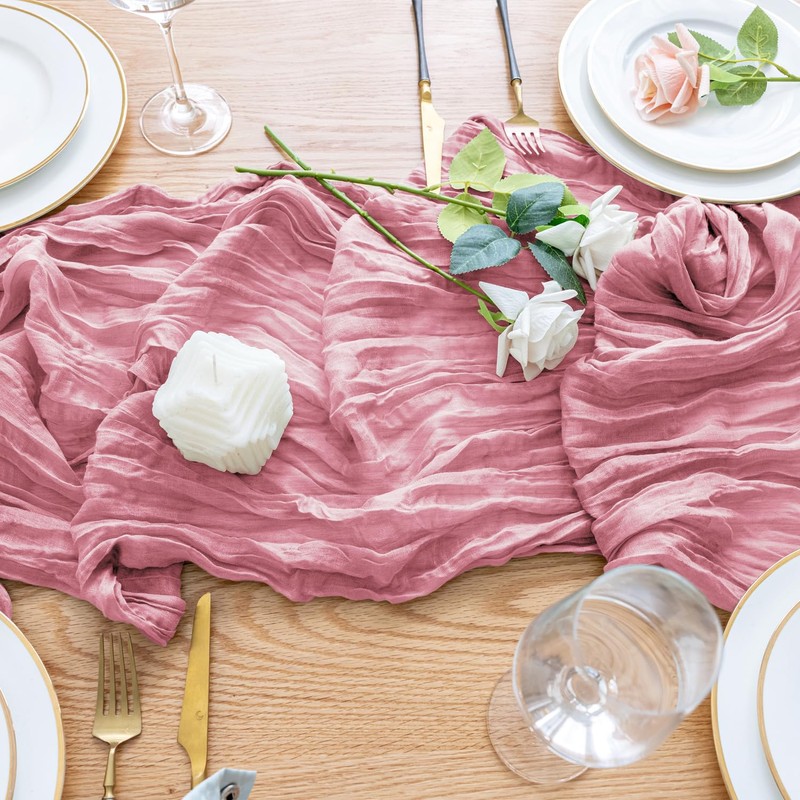 Wokceer Cheesecloth Table Runner Pink 10FT Boho Gauze Cheese Cloth