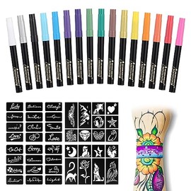 Marcadores De Tatuaje Temporales Para Piel, Marcadores Corporales De 16 Contes+77 Plantillas Grandes De Tatuaje De Colores Surtidos Para Niños Y Adultos, Punta De Brocha Flexi