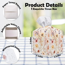 Tissue Box Cover Square - Vintage Watercolor Flowers Tissue Box Holder - Waterproof Facial Paper Organizer Dispenser - Supplies & Decor for Home Car Office Bathroom Bedroom Desk Tabletop - A19