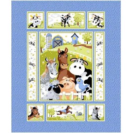 Barnyard Blues Quilt Panel World Of Susybee, 100% Cotton Quilting Fabric Panel, Quilting Panel For Children Quilts, 100% Cotton Fabric, Panel Size: 36”x44” Inches