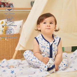 DaysU Cotton Baby Sleep Sack, Sleeveless Baby Sleeping Bag with Two-Way Zipper, Embroidered and Printed Baby Wearable Blanket for Newborn Baby Unisex 12-18 Months, 2-Pack, Blue Space, 0.5 TOG