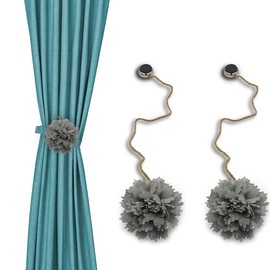 VIRSUS Grey Magnet Curtain Tiebacks Diameter 8 cm Length of Rope 32 cm Accessories and Decorations for Curtains in Kitchen, Bedroom, Bathroom, Hotel, Office (2)
