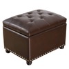 Adeco Bonded Leather Square Tufted Storage Footstool, 18" ottoman, Dark