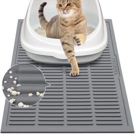 PetNova Easy Clean Litter Mat: 24" X 15" Silicone Groove Design Litter Trapping Mat Easy to Vacuum & Rinse - Waterproof Urineproof Surface for Floor - Non-Slip Backing for Kittens (Grey)