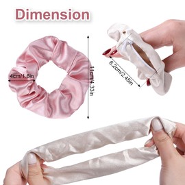 LiveBe Satin Zipper Scrunchies with Hidden Pocket Storage, Set of 5, Beige, pink, Black (pink)