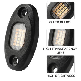 SUNPIE 8 Pods White Rock Lights, Aluminium Metal, 24 High Power Chips, 4M Extension Wires Each, 6000K Pure White, Mounting Pads, IP67 Waterproof Rock Lights for Trucks Trailer Cars SUV ATV UTV Boats