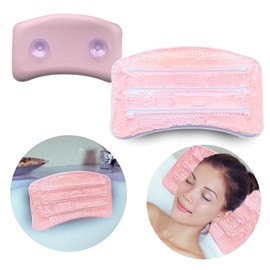 Pink Cooling Gel Bath Pillow | Head & Neck Support for Soothing Baths | Relax in Comfort, Fits Every Tub, Secure Grip