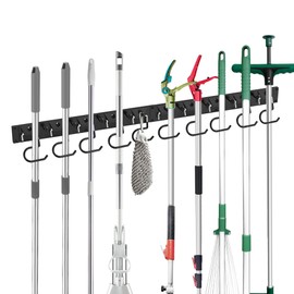 GARLWOLEX Broom Hanger, 2-Pack Mop Holder Wall-Mounted Garden Tool Organizer with Heavy Duty S Hooks - Adjustable Multifunctional Garage, Shed, and Laundry Room Storage Solution