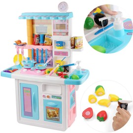 Pretend Play Kitchen Set for Toddlers, Mini Kitchen Accessories with Play Cooking Stove, Pot and Pan, Realistic Lights Sound and Play Cutting Food, Cooking Toys for Kids Girls Boys