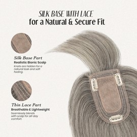 MY-LADY Human Hair Toppers for Women Real Human Hair with Bangs Thin 7 * 13CM Silk Base with Lace Clip in Remy Hairpieces 150% Density 8 Inch White Blonde & Black