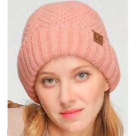 C.C Unisex Chunky Soft Stretch Cable Knit Warm Fuzzy Lined Skully Beanie, Cuffed Rust