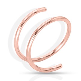 LUCKYJEWUS Double Nose Ring Hoop for Single Piercing, 14k Gold Filled or Sterling Silver Spiral Twist Nose Hoop for Women Men (Rose Gold Filled -22g, Right Side-7mm)