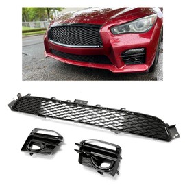 HECASA Lower Grille+Fog Light Cover Compatible with 2014-2017 Infiniti Q50 Sport Front Grill Fog Lamp Trim Painted Black
