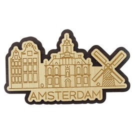 Printtoo Souvenir Wooden Engraved Amsterdam City of Netherlands Custom Fridge Magnet