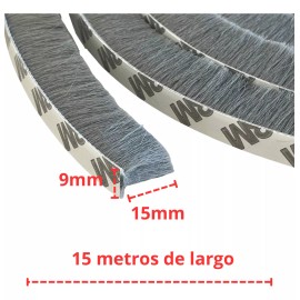 Estuchelandia 15m Tira Sellado 9x15mm Cepillo Cinta Polvera Puerta Ventana