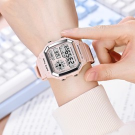 COJR Men's Digital Wristwatch, 5 ATM, Waterproof, Multi-functional, Alarm, Stopwatch, Date, Week, LED Color Light, Popular, Running, Simple, Outdoors, Stylish, Unisex, Japanese and English Instruction