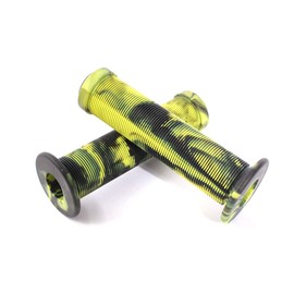 KHE Acme 2TONE BMX Grips 130 mm with Flange Black Yellow Slats MTB Scooter Pair