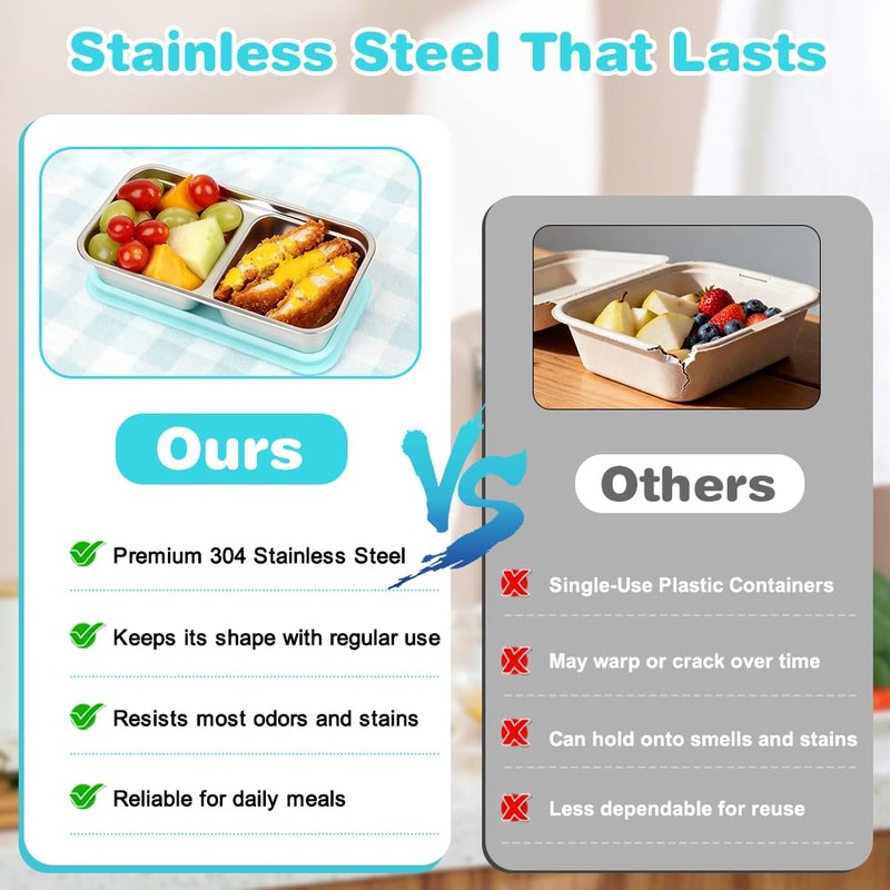 YQL 3 Pack Stainless Steel Snack Containers with Lids, Double