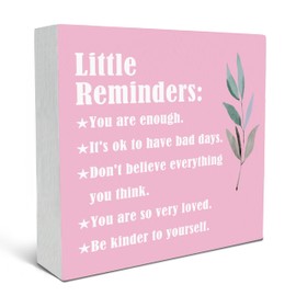 SRADMO Inspirational Little Reminders Wood Box Sign Desk Decor, Pink Inspirational Desk Decor, Inspirational College Gifts Box Sign Decor for Office Home Dorm Desk Shelf Table Decorative Accessories