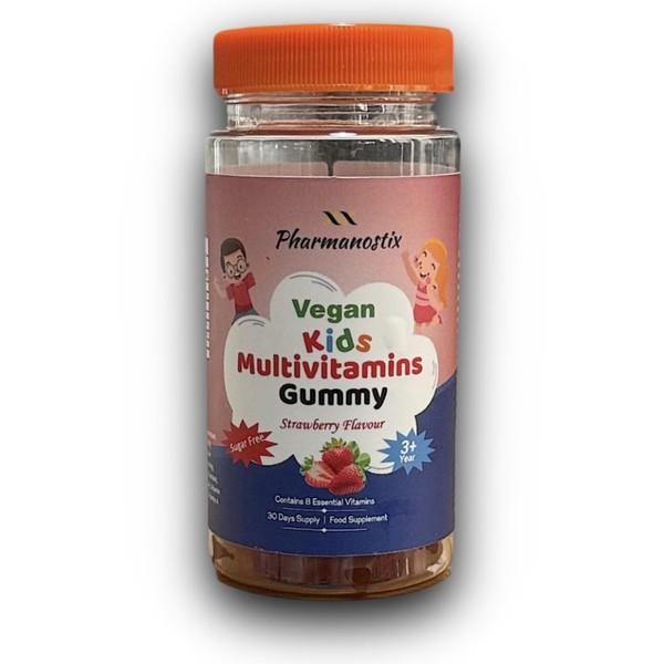 Pharmanostix Kids Multivitamins Gummies, Sugar-Free, 30 Vegan Gummies, Strawberry Flavour,