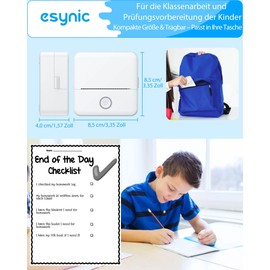 eSynic Portable Mini Printer Compatible with Android and iOS, Thermal Printer without Ink or Toner, Bluetooth Connection, Black and White Printing, Small Printer with Two Types of Paper