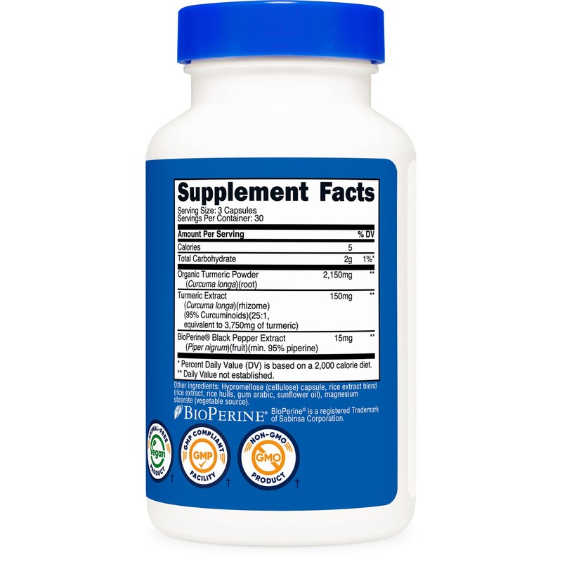 Nutricost Turmeric with BioPerine (2,300mg) 90 Capsules - 95% Curcuminoids