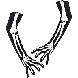 Skeleteen Punk Ripped Arm Warmers - Fingerless Long Sleeve Knitted Warmer Gloves Goth Accessories for Men and Women (Skeleton)