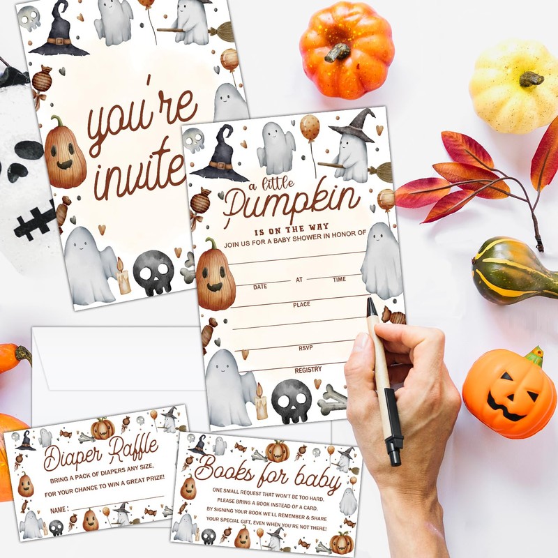 ZEDEV Deluxe Baby Shower Invitations 25 Sets, A Little Pumpkin