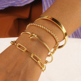 ALEXCRAFT 14K Women's Bracelet Gold/Silver Set Jewellery Gold Bracelet Gift for Women Girlfriend Mum Girls, Brass, No gemstone