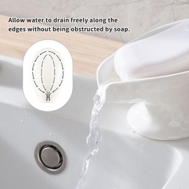 Self Draining Soap Dish, Leaf Shape Soap Dish,White Ceramic Soap Dishes for Bathroom Kitchen Shower Keeps Soap Dry, Easy to Clean(Gloss White)