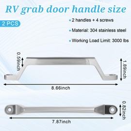 Zelphvt 2 Pcs RV Grab Door Handle 304 Stainless Steel Entry Door Assist Handle Heavy Duty Metal Grab Bars Grab Pull Handles Entry Door Assist Bar for RV, Trailer, Camper, Cargo Trailer, Boat