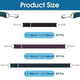 6 Pieces Thickened Bungee Cords Flat with Hooks, Large Rubber Straps with Metal Buckle, Heavy Duty Extra Long Flat Bungee Straps, Elastic Adjustable Bungee Rope Straps for Fastening Luggage Cargo
