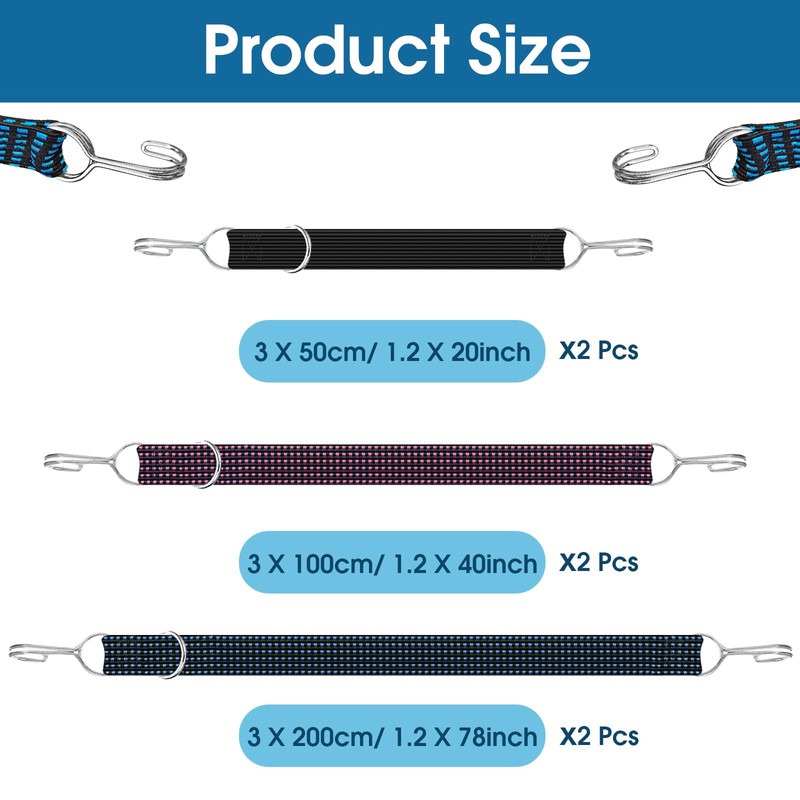 6 Pieces Thickened Bungee Cords Flat with Hooks, Large Rubber