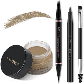 LAVONE Kit De Maquillaje Para Cejas Con Lápiz Microblading 2 En 1 Resistente Al Agua Pomada Delineador Y Pincel De Doble Punta Ideal Para Cejas Naturales