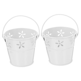 CORHAD 2Pcs Iron Flower Pots Handle Hollowed Pattern Containers for Succulents Kawaii Desk Organizers for Boys and Girls for Classroom and Party Decorations