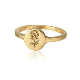 YeGieonr Sunflower Gold Rings for Women Non Tarnish 925 Sterling Silver Rings, Dainty Statement Ring, Waterproof Solid Gold Ring