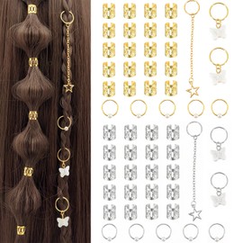 Samcos 56 Pieces Hair Beads for Braiding, Dance Hair Ornaments, Hair Accessories, Butterflies Accessory Parts, Metal Coil, Hip Hop, Wedding, DIY, Craft Materials, Hair Ornaments, Hair Tie Rings