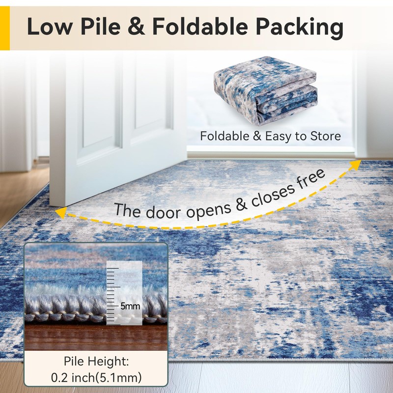 RELEANY Washable Area Rugs 5'x7' Non-Slip Modern Abstract Soft for