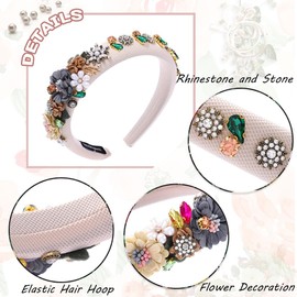 Urieo Floral Pearl Headbands Colorful Crystal Hairband Rhinestone Wedding Party Cosplay Costume Hair Hoop for Women