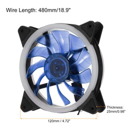 MECCANIXITY 3Pcs RGB Computer Case Fan 600-1200RPM 120mm 3-4 Pin Blue LED Silent Cooling 15 LED 12V for Desktop Computer Radiators with Rubber Pads 4 Screws