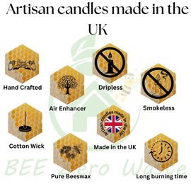 100% Beeswax tealights, set of 15, Hand Poured in UK, BEE Zero Waste, eco-friendly tea lights, 100% beeswax and organic cotton wick, natural air purifier (NO Metal cups)