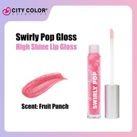City Color Swirly Pop Glitter Lip Oil Shimmery Glass Lips Hydrating, Plumping, Moisturizing Cruelty-Free Vegan & Non-Sticky Long-Lasting lip Stain  Glossy Moisturizer Makeup - Color: Fruit Punch