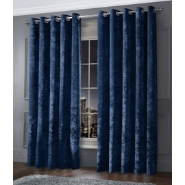 Intimates Luxury Thermal Crushed Velvet Navy/Dark Blue Ringtop Pair of Curtains (Plain, 46" Wide x 54" Drop)
