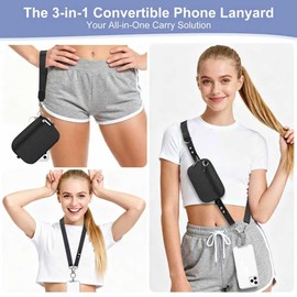 Uiwkow 3-in-1 Clip and Go Strap for Phone with Wallet Crossbody, Detachable Zippered RFID Wristlet Wallet，Adjustable Anti-Theft Phone Lanyard for Women | Hands-Free for Daily Errands & Travel (Black)