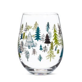 Abbott Collection Allover Trees Stemless Wine Glass-5" H